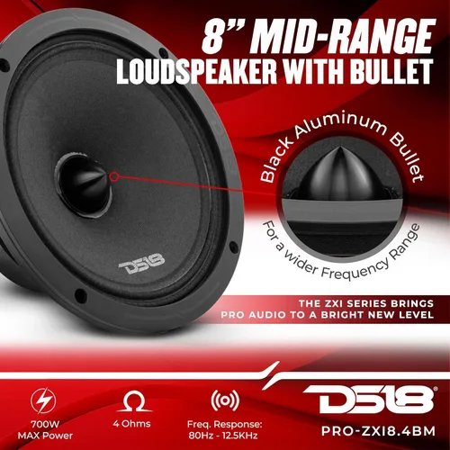 Miniatura 2 de DS18 PRO-ZXI8.4BM 8 Pulgadas Altavoz de Audio para Coche de Rango Medio con Bala 700 Watts 4-Ohm (1 Altavoz)