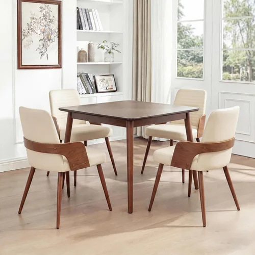 Miniatura 13 de Sillas de comedor, sillas de cocina modernas de mediados de siglo, sillas decorativas tapizadas de tela beige, patas de metal, sillas de escritorio