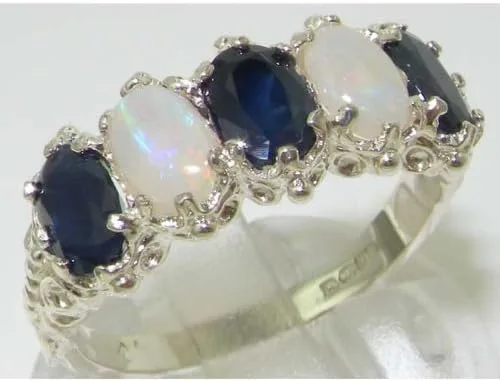 Miniatura 5 de Anillo de eternidad para mujer de plata de ley 925, auténtico zafiro y ópalo