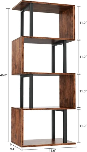 Miniatura 3 de Furologee Estantería de 5 niveles, estantería geométrica en forma de S, estantes de exhibición independientes estrechos, estante de almacenamiento