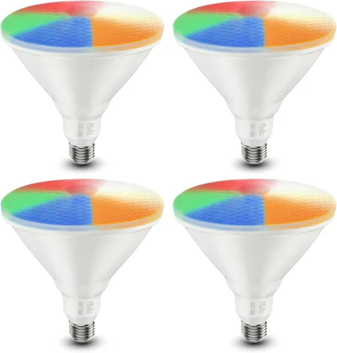 7 PANDAS Paquete de 4 bombillas LED para exteriores PAR38 E26 5CCT RGBCW 12W 950LM 110V no regulables, equivalente a halógeno de 90 W, Halloween,