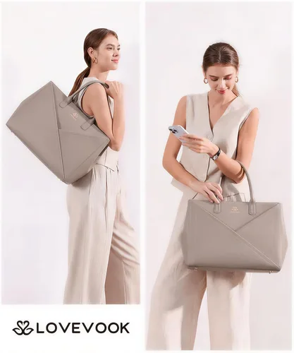 Miniatura 2 de LOVEVOOK Bolsa de mano para laptop para mujeres con gran portavasos, de 15.6 pulgadas, de cuero PU, bolsa de trabajo, bolsa de mano para maestra