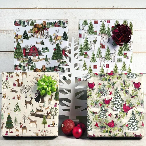 Miniatura 7 de Rollos de papel de regalo navideño Current, envoltura de regalo navideña premium de bosque navideño, rollo jumbo de 23 pulgadas x 32 pies, 61 pies