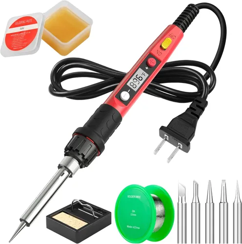 Miniatura 10 de Kit de soldador, 80W 110V LCD Lápiz de soldadura digital con calentador de cerámica, herramientas de soldadura portátiles con 5 puntas, soporte
