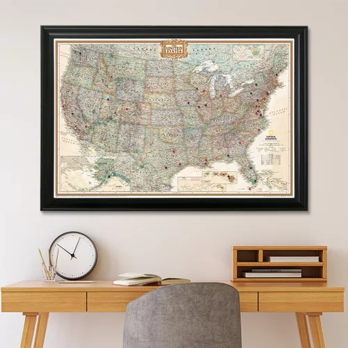 Miniatura 8 de Push Pin Travel Maps - Executive US - Mapa de pines enmarcado con marco negro para rastrear tus viajes - 27.5 x 39.5 pulgadas - 8 opciones de marco