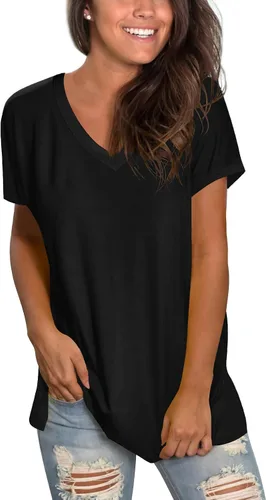 Miniatura 2 de Sipaya - Camiseta de mujer con cuello en V, básica, de ajuste suelto, manga corta, estilo casual