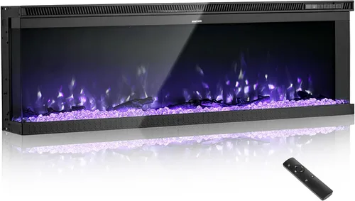 Miniatura 10 de VEVOR Chimenea eléctrica de 42 pulgadas, chimenea empotrada en la pared con control remoto, temporizador, 1500 W, brillo de color de llama
