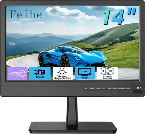 Feihe TV de cocina pequeña de 14 pulgadas: sintonizador digital ATSC, puertos HDMI/USB/TF/auriculares, control remoto para cocina/dormitorio/RV