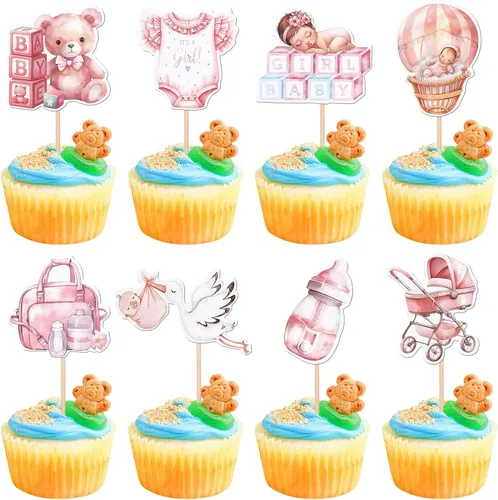 Miniatura 14 de 40 PIEZAS Oh Baby Cupcake Toppers Cisne Chupete Mameluco Carrito de Bebé Oso Niña Cupcake Picks Es un Niño Decoraciones de Baby Shower para Niños