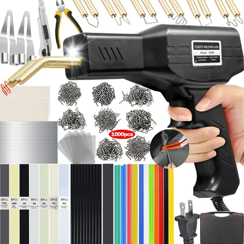 Soldador de Plástico Mejorado de 220W, Kit de Soldador de Reparación de Soldadura de Plástico 2 en 1, 1000 PCS Pistola de Soldadura de Grapadora