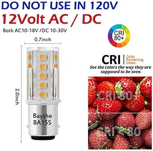 Miniatura 7 de 12V BA15S S8 SC Bayoneta Base de un solo contacto 1156 1141 3W Bombilla LED 2700K blanco cálido, AC/DC 12V cubierta de camino de paisaje RV cámper