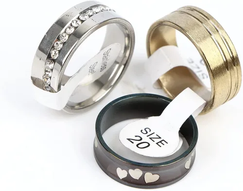 Miniatura 8 de 50PcsLot Fashion Stainless Steel Heart Rhinestone Band Rings For Women Men Mix Style Party Jewelry Wholesale