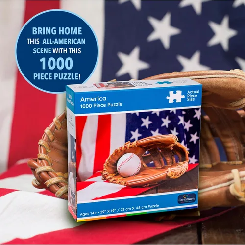 Miniatura 2 de Rompecabezas de béisbol de 1000 piezas con bandera y mitón, divertidos rompecabezas deportivos icónicos para adultos para amantes del béisbol por