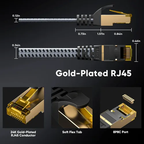 Miniatura 6 de ARISKEEN Cable Ethernet Cat 8 de 30 pies, cable para conexión de red LAN Cat8 de 40 Gbps y 2000 MHz, cable plano RJ45 blindado de alta velocidad