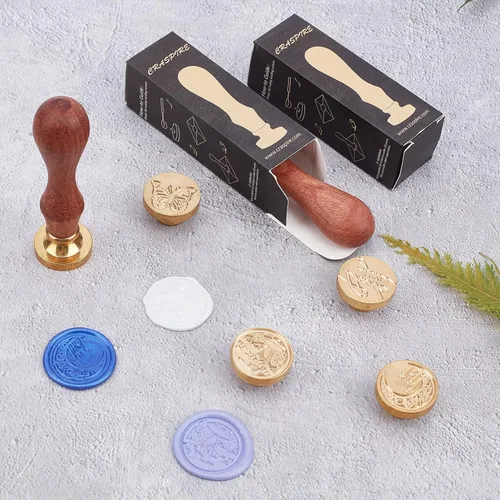 Miniatura 6 de CRASPIRE Sello de cera con tapa de graduación de 1.181 in, cabeza de latón extraíble con mango de madera para invitaciones de boda, envoltura