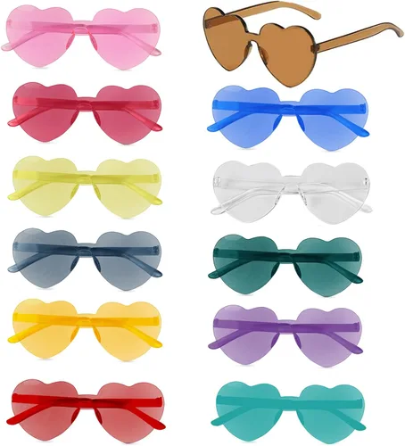 LEFIMOT Lentes de sol de corazón para mujer, con forma de corazón, a granel, coloridos lentes de corazón para despedida de soltera