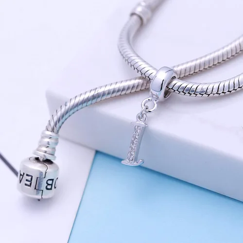 Miniatura 43 de ABUN Abalorio de plata de ley 925 con letra A a la Z, espaciador de inicial, con circonita cúbica transparete colgante, auténtica, para pulseras