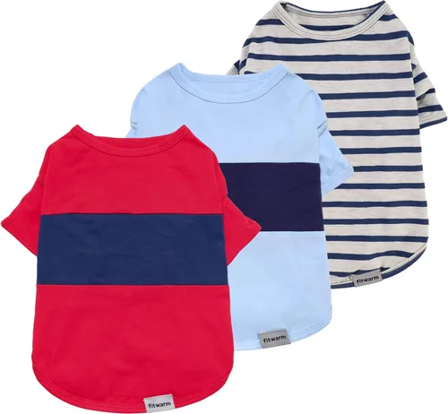 Miniatura 11 de Fitwarm - Paquete de 3 camisas con bloques de color a rayas para perros, ropa de verano para perros pequeños, camiseta ligera y transpirable