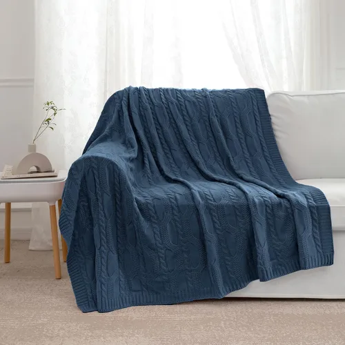 Miniatura 2 de Aormenzy Mantas de Punto Azul Pizarra Oscuro de Gran Tamaño Cable Knit Manta Decorativa de Punto Rust Suave y Acogedora Tejida para Sofá Sillón