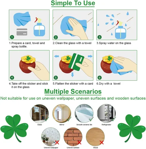Miniatura 6 de AOWDIAO Calcomanías reutilizables de doble cara para ventana, duendes, tréboles, gnomos, monedas, decoración irlandesa festiva para ventanas