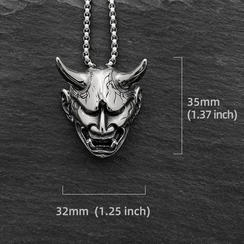 Miniatura 3 de Oni Mask Hannya Prajna - Collar de acero inoxidable con máscara de diablo japonés, collar de samurái de buena suerte