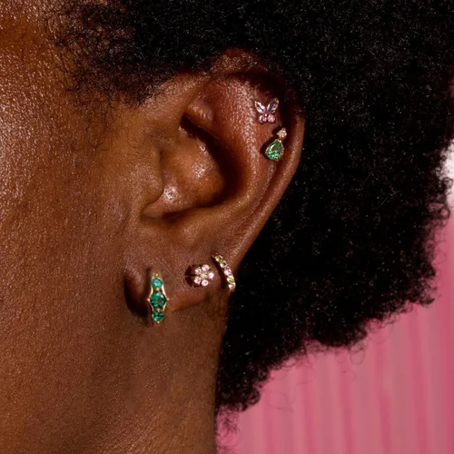 Miniatura 4 de Kenivira Juego de aretes tipo dormilona para mujer, chapados en oro de 14 quilates, hipoalergénicos, delicados, 3 pares de aretes pequeños