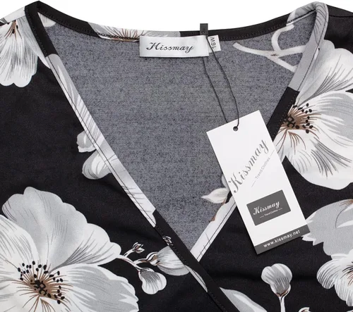 Miniatura 5 de kissmay - Vestidos de cóctel florales con cuello en V para mujer, talla extragrande, con bolsillo
