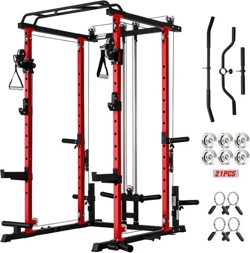 Miniatura 18 de RitFit El paquete multifunción de garaje y gimnasio en casa incluye jaula de potencia de 1200 libras PPC03/P3 con sistema de cruce de cables, banco