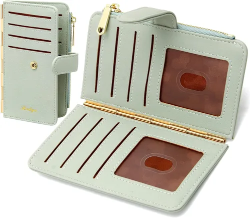 Miniatura 9 de Badiya Tarjetero de crédito para mujer, cartera RFID para mujer, organizador de tarjetas plegable delgado con funda para múltiples tarjetas