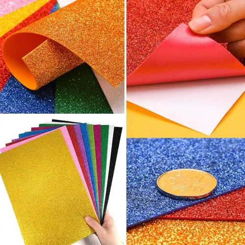 Miniatura 4 de Hojas de espuma con purpurina autoadhesivas de 8 x 12 pulgadas, papel trasero de 10 unidades para actividades de manualidades infantiles, cortadores