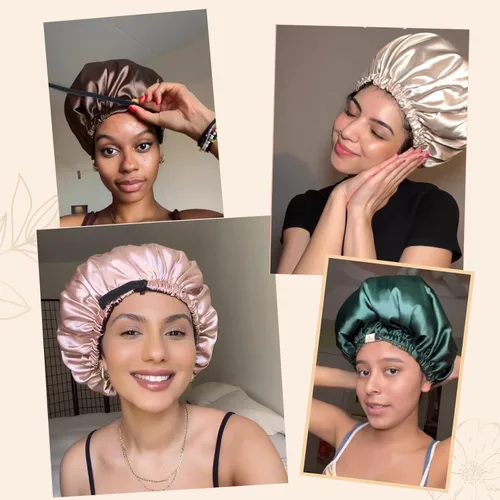 Miniatura 5 de YANIBEST Gorro de satén ajustable de doble capa para dormir, gorro para el cabello para mujeres con cabello rizado natural, color salvia