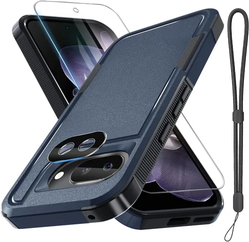 Miniatura 19 de Funda para Google Pixel 10 Pro XL con correa para la muñeca + protector de pantalla de vidrio templado + cubierta para lente de cámara, cuerpo Verde