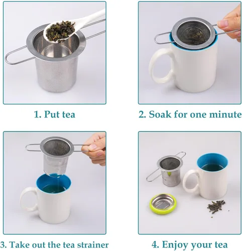 Miniatura 6 de Infusor de Té de Acero Inoxidable Colador de Té Mango Plegable Filtro de Té Colador de Malla Extra Fina Cesta de Preparación con Tapa para Té