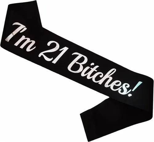 Banda de cumpleaños número 21, color negro, banda de cumpleaños de papel de aluminio plateado para mujer, decoraciones divertidas de fiesta de