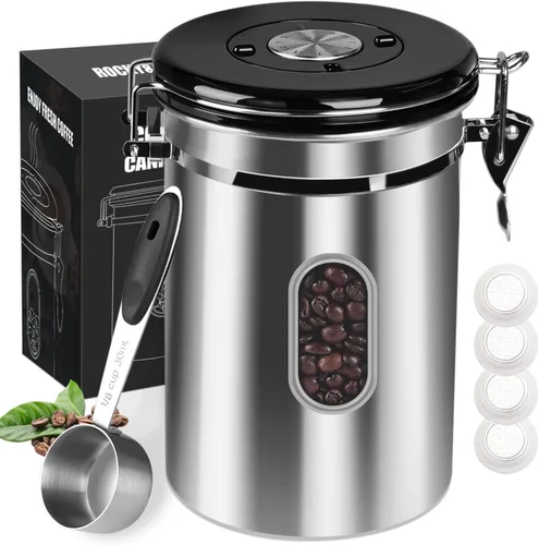 Miniatura 10 de Recipiente de café hermético de 60.9 fl oz con rastreador de fecha y ventana transparente, recipiente de café de 22.8 onzas líquidas con cuchara