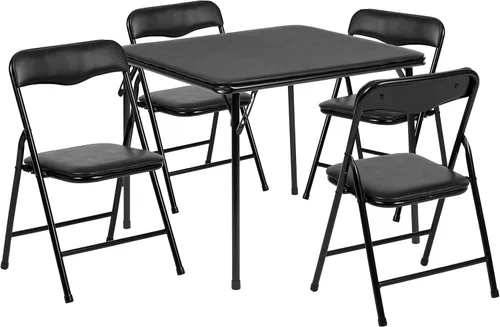 HBCY Creations Juego de mesa y sillas plegables para niños de 5 piezas, diseño negro, ligero y portátil, función de bloqueo de seguridad, asientos