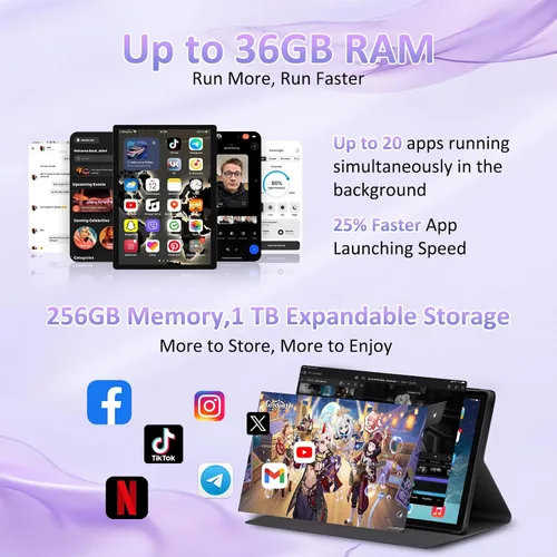 Miniatura 4 de Tablet Android 15 de 14 pulgadas 2025 con lápiz capacitivo, pantalla FHD 2K, 36 GB de RAM 256 GB ROM (1 TB TF), batería de 11580 mAh, MT6769 8
