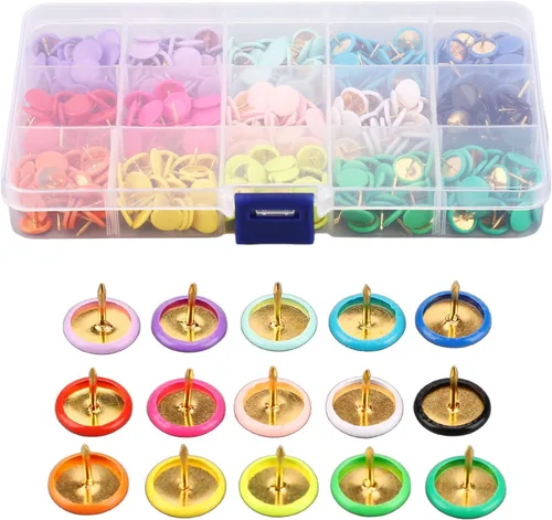 Pines de empuje decorativos, 1 caja de goma plana cabeza plana de plástico alambre de acero pulgares coloridos 15 colores para tablero de anuncios