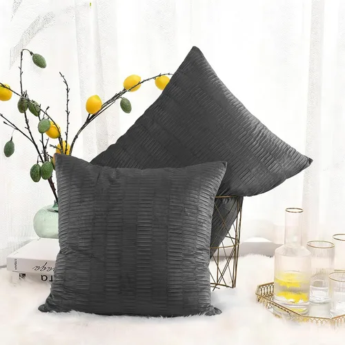 Miniatura 16 de Juego de 2 fundas de almohada decorativas de terciopelo a rayas plisadas de 14 x 26 pulgadas, funda de cojín rectangular suave y elegante para sofá