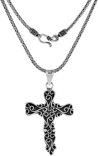 Miniatura 2 de Collar grande de plata de ley de 2 14 pulgadas con cruz pectoral con desplazamiento en S para mujeres y hombres, hecho a mano con o sin cadena