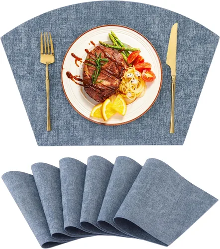 Miniatura 11 de Homaxy Juego de 4 manteles individuales para mesa redonda, lavables en forma de cuña, de piel sintética, lavables, para cocina, cena, para Beige