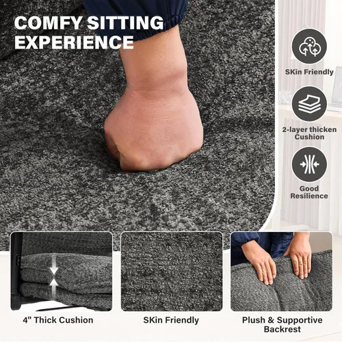 Miniatura 7 de Kassipo Silla de Oficina con Patas Entrecruzadas con Ruedas y Brazos Abatibles, Silla de Escritorio Tapizada con Diseño Entrecruzado, Sillas de Gris