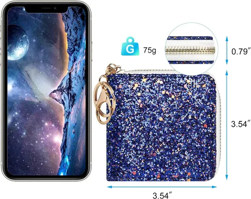 Miniatura 33 de GEEAD - Monedero pequeño con purpurina para mujer o niña, con anillo para llavero