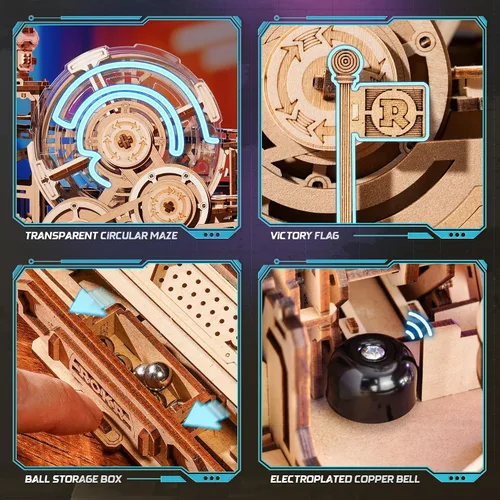 Miniatura 5 de ROKR Rompecabezas de Madera 3D para Adultos Pista de Canicas en Miniatura Juguetes de Construcción,Kits de Modelo de Máquina de Pinball DIY-Gear