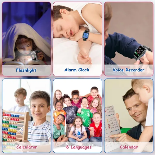 Miniatura 7 de Reloj inteligente de 1.69 pulgadas para niños de 4 a 12 años, 26 juegos de rompecabezas, cámara HD, reproductor de música de video, podómetro
