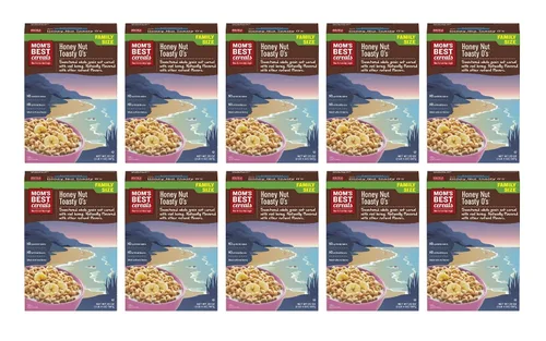 Miniatura 5 de Mom's Best Honey Nut Toasty O's Cereal, proyecto verificado sin OMG, fabricado con grano entero, sin jarabe de maíz de alta fructosa, Kosher, caja