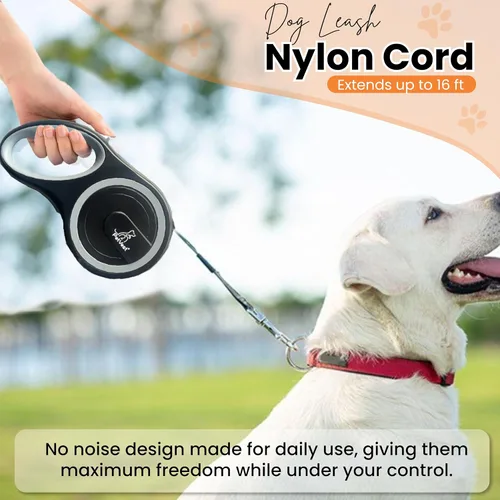 Miniatura 3 de Correa retráctil para perro, extensible hasta 16 pies, cinta de nailon resistente, sin enredos, freno y bloqueo con una sola mano, para perros