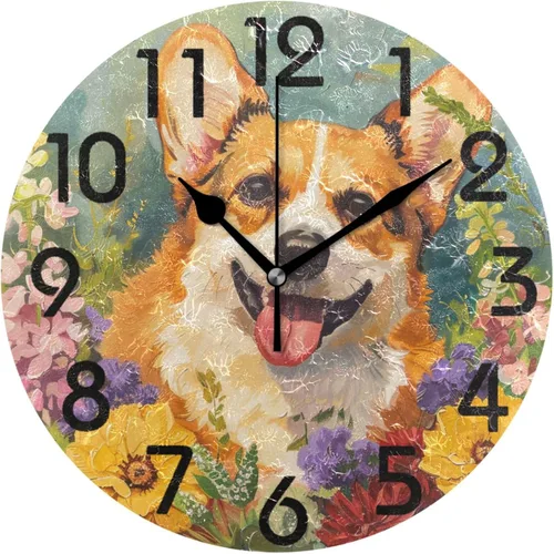 Miniatura 28 de Spring Hummingbird - Reloj de pared redondo con estampado de flores, 9.5 pulgadas, funciona con pilas, reloj de escritorio analógico silencioso