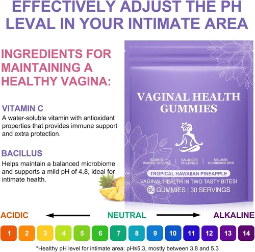 Miniatura 5 de Gomitas de equilibrio femenino premium, probióticos vaginales vitales fuente de gomitas femeninas, sabor a piña para mujeres de todas las edades