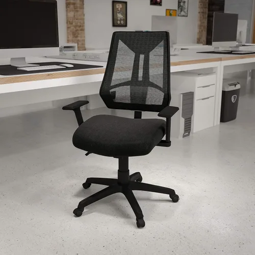 Miniatura 2 de Flash Furniture Ivan Silla de oficina ergonómica giratoria multifunción de malla negra con brazos ajustables